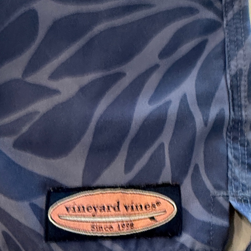 Vineyard Vines Navy Leaf Print Swim Shorts - Picture 2 of 4